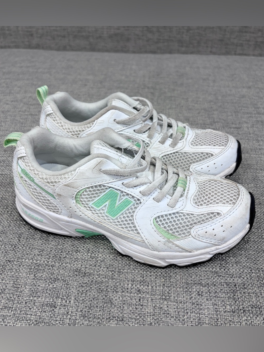 New Balance Kids White and Mint Mesh Sneakers